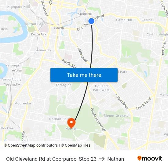 Old Cleveland Rd at Coorparoo, Stop 23 to Nathan map