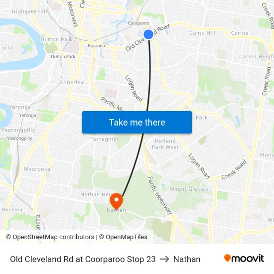 Old Cleveland Rd at Coorparoo Stop 23 to Nathan map