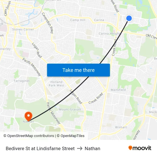 Bedivere St at Lindisfarne Street to Nathan map