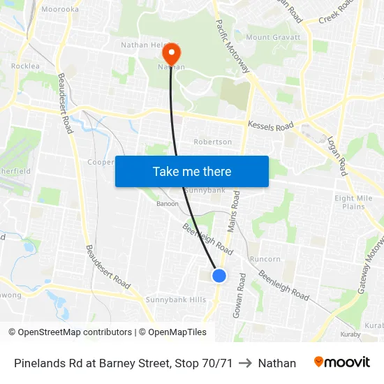 Pinelands Rd at Barney Street, Stop 70/71 to Nathan map