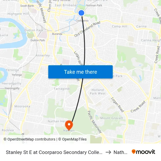 Stanley St E at Coorparoo Secondary College to Nathan map