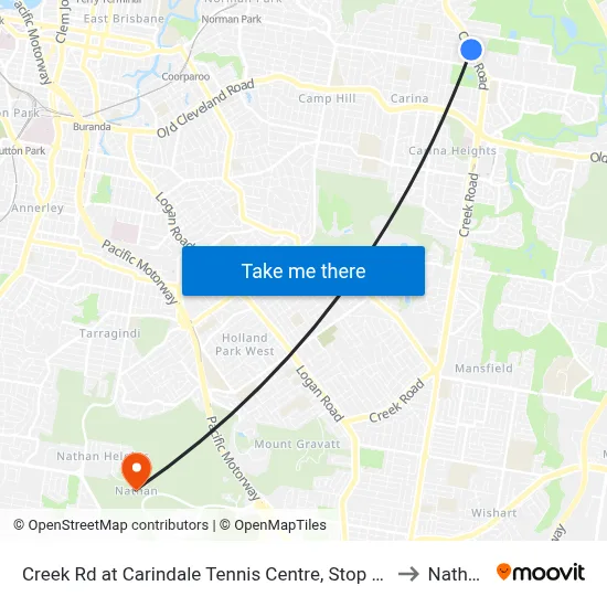 Creek Rd at Carindale Tennis Centre, Stop 46 to Nathan map