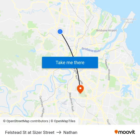 Felstead St at Sizer Street to Nathan map