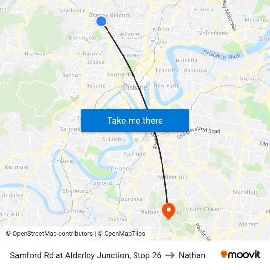 Samford Rd at Alderley Junction, Stop 26 to Nathan map