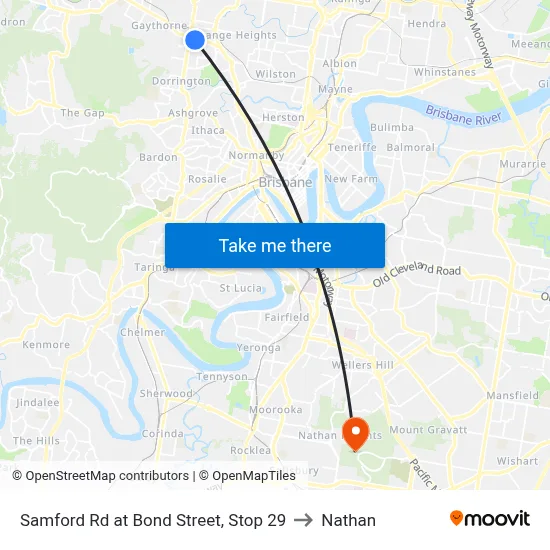 Samford Rd at Bond Street, Stop 29 to Nathan map