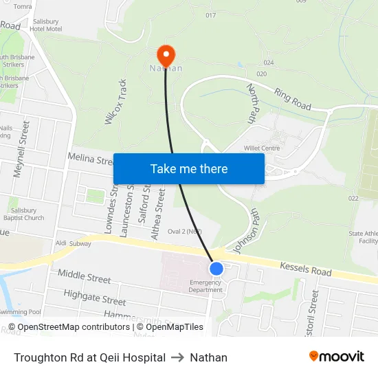 Troughton Rd at Qeii Hospital to Nathan map