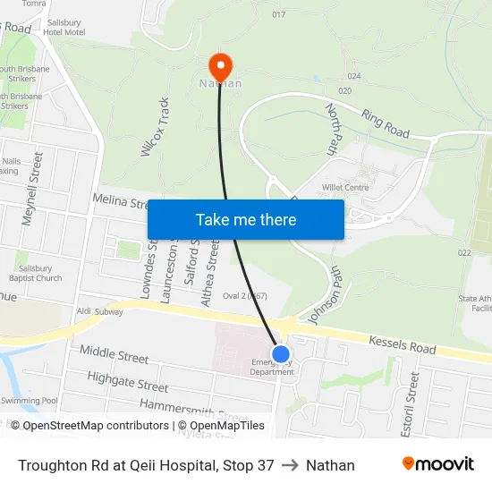 Troughton Rd at Qeii Hospital, Stop 37 to Nathan map