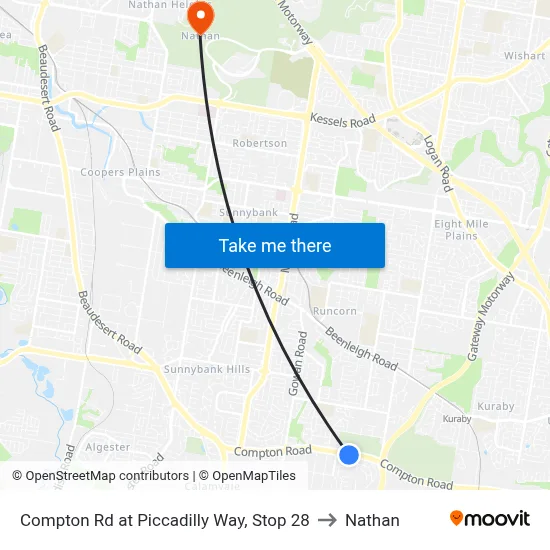 Compton Rd at Piccadilly Way, Stop 28 to Nathan map