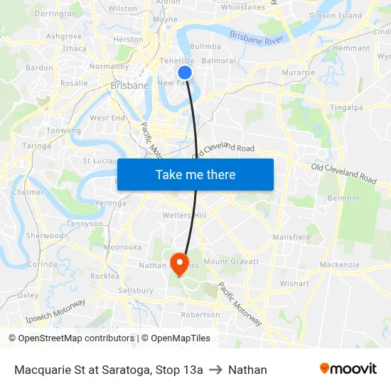 Macquarie St at Saratoga, Stop 13a to Nathan map