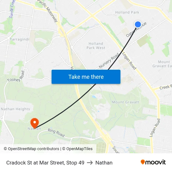 Cradock St at Mar Street, Stop 49 to Nathan map