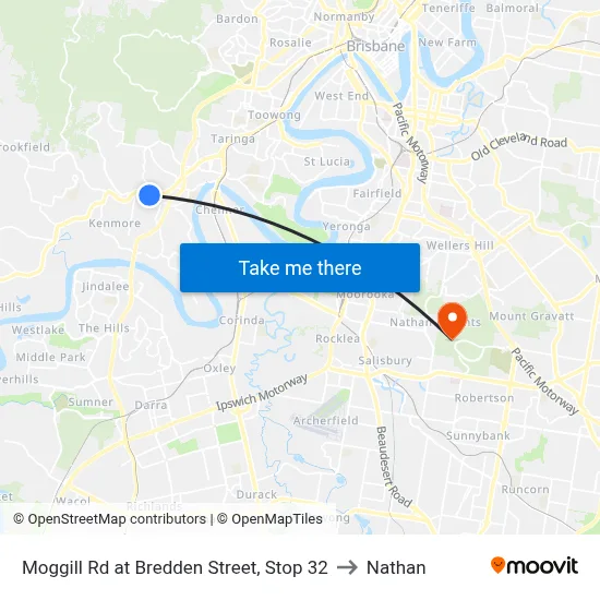 Moggill Rd at Bredden Street, Stop 32 to Nathan map
