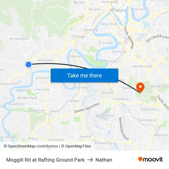 Moggill Rd at Rafting Ground Park to Nathan map