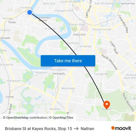 Brisbane St at Kayes Rocks, Stop 15 to Nathan map