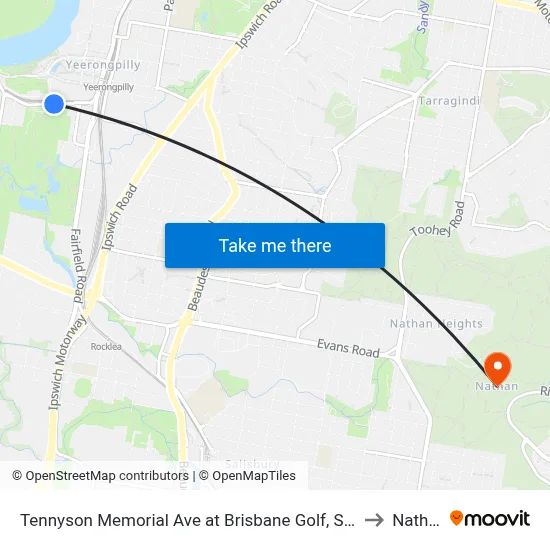 Tennyson Memorial Ave at Brisbane Golf, Stop 36 to Nathan map
