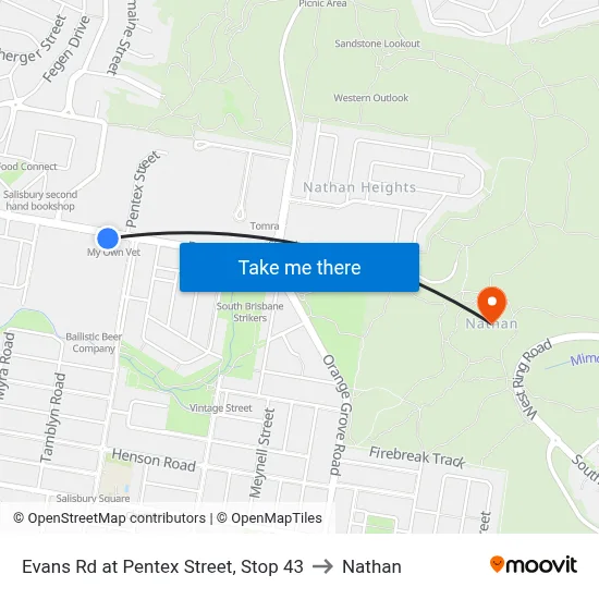 Evans Rd at Pentex Street, Stop 43 to Nathan map