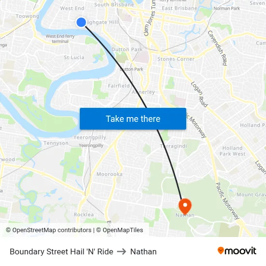 Boundary Street Hail 'N' Ride to Nathan map