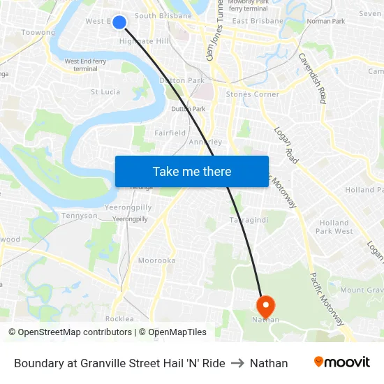 Boundary at Granville Street Hail 'N' Ride to Nathan map