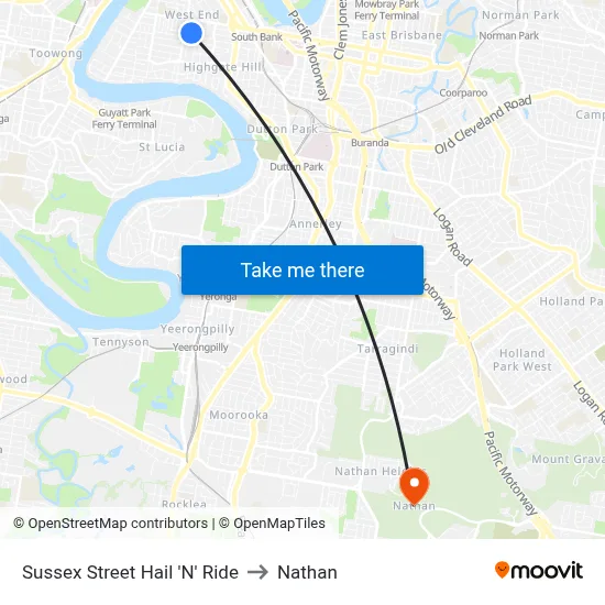 Sussex Street Hail 'N' Ride to Nathan map