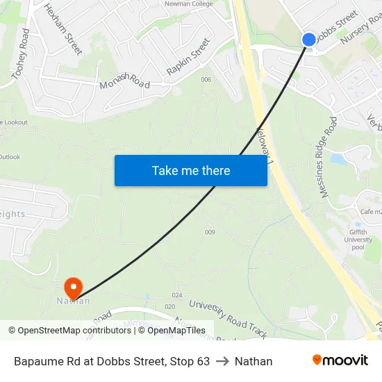 Bapaume Rd at Dobbs Street, Stop 63 to Nathan map