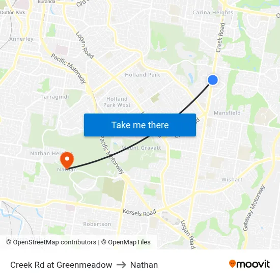 Creek Rd at Greenmeadow to Nathan map