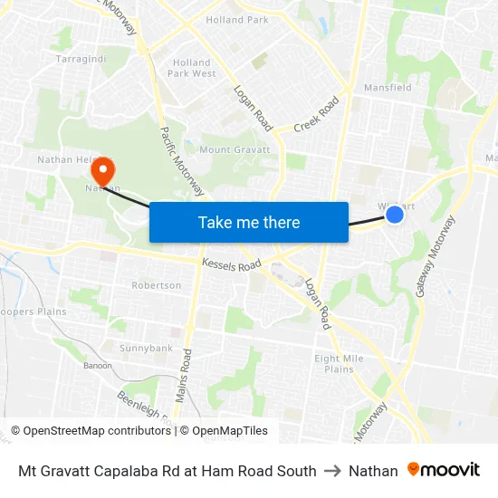 Mt Gravatt Capalaba Rd at Ham Road South to Nathan map