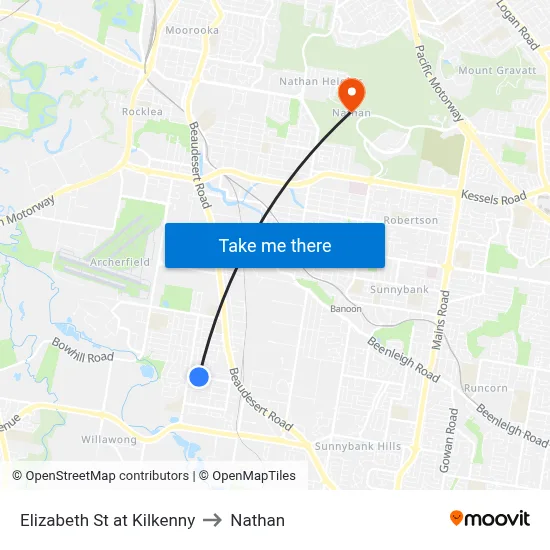 Elizabeth St at Kilkenny to Nathan map