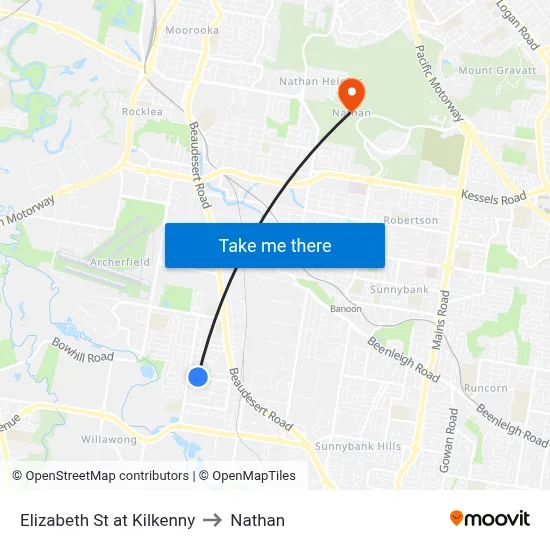 Elizabeth St at Kilkenny to Nathan map