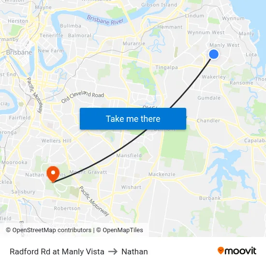 Radford Rd at Manly Vista to Nathan map