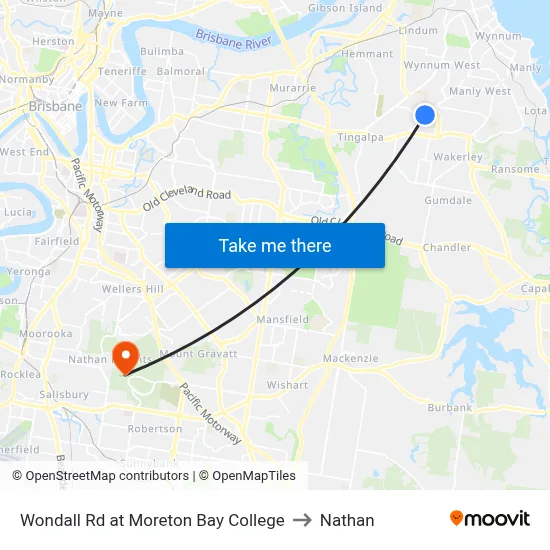 Wondall Rd at Moreton Bay College to Nathan map