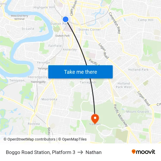 Boggo Road Station, Platform 3 to Nathan map