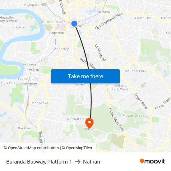 Buranda Busway, Platform 1 to Nathan map