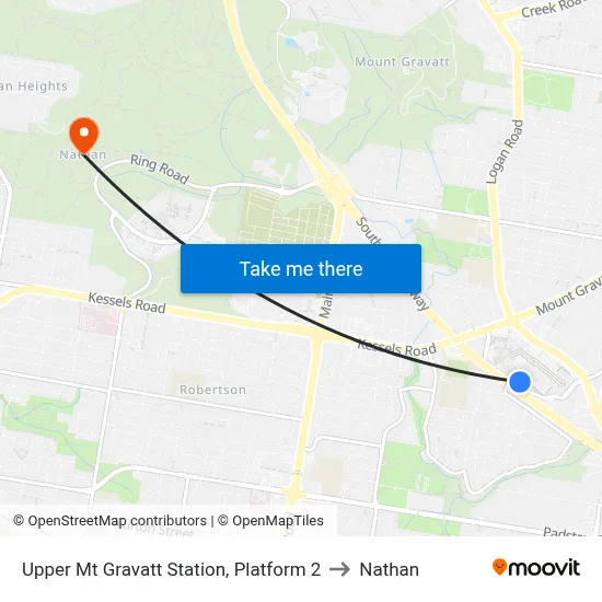 Upper Mt Gravatt Station, Platform 2 to Nathan map