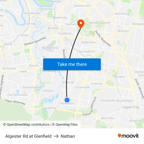 Algester Rd at Glenfield to Nathan map
