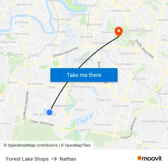 Forest Lake Shops to Nathan map