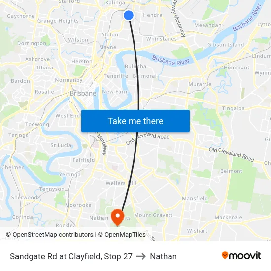 Sandgate Rd at Clayfield, Stop 27 to Nathan map