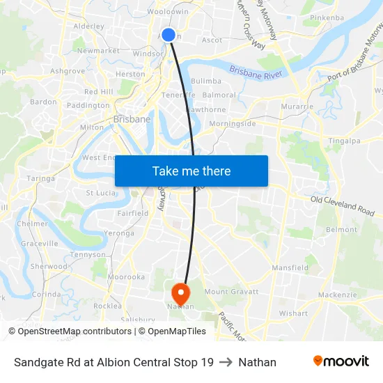 Sandgate Rd at Albion Central Stop 19 to Nathan map