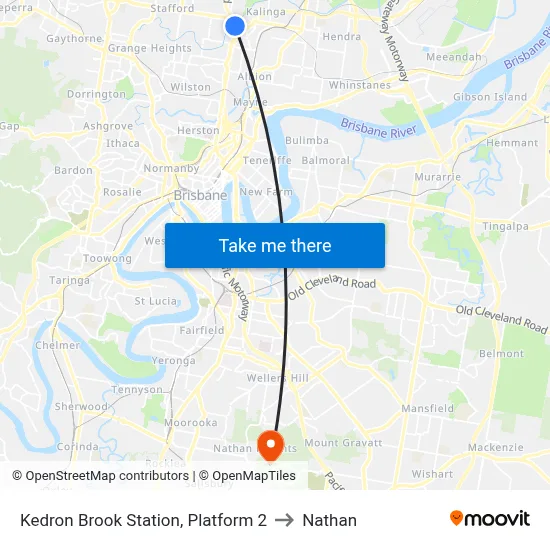 Kedron Brook Station, Platform 2 to Nathan map