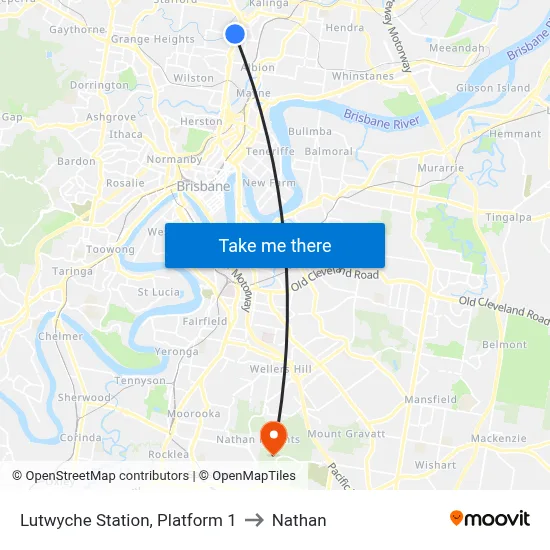 Lutwyche Station, Platform 1 to Nathan map