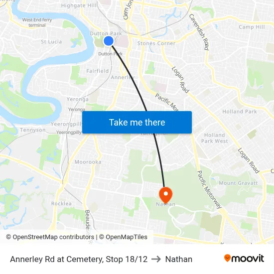 Annerley Rd at Cemetery, Stop 18/12 to Nathan map