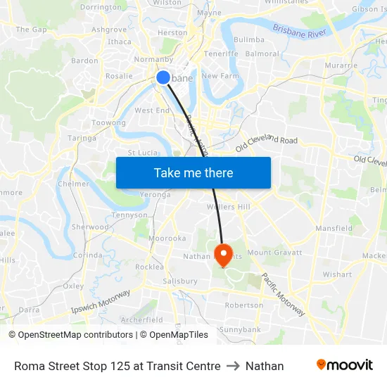 Roma Street Stop 125 at Transit Centre to Nathan map