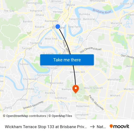 Wickham Terrace Stop 133 at Brisbane Private Hospital to Nathan map