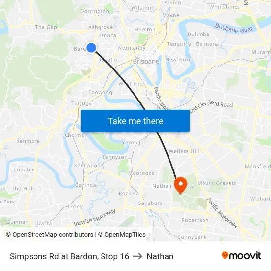 Simpsons Rd at Bardon, Stop 16 to Nathan map