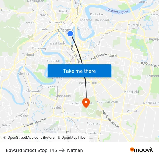 Edward Street Stop 145 to Nathan map