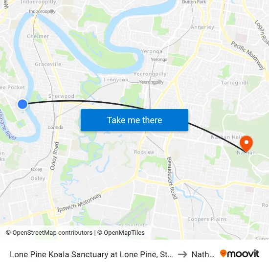 Lone Pine Koala Sanctuary at Lone Pine, Stop 42 to Nathan map