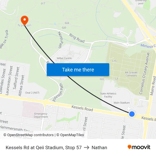 Kessels Rd at Qeii Stadium, Stop 57 to Nathan map