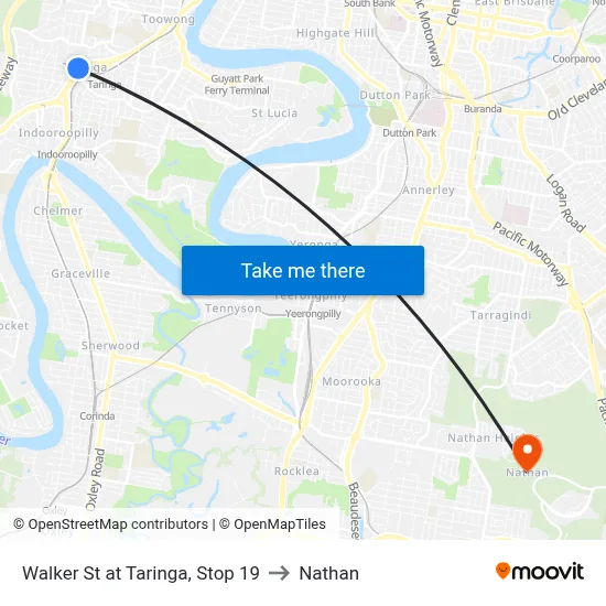 Walker St at Taringa, Stop 19 to Nathan map
