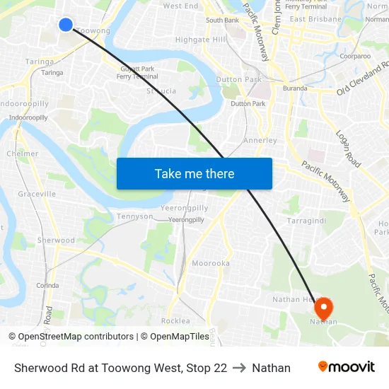 Sherwood Rd at Toowong West, Stop 22 to Nathan map