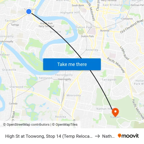 High St at Toowong, Stop 14 (Temp Relocation) to Nathan map