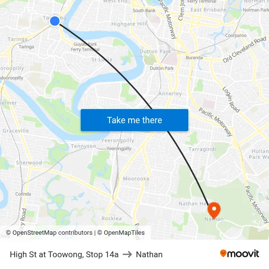 High St at Toowong, Stop 14a to Nathan map