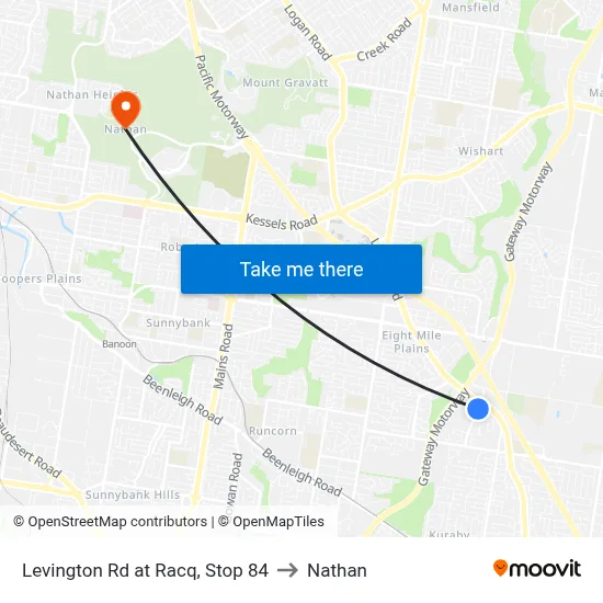 Levington Rd at Racq, Stop 84 to Nathan map